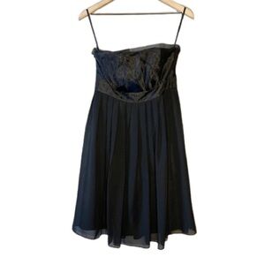 Women's 4 WHBM Black Strapless Cocktail Dress Pleated Layers Fitted Bodice